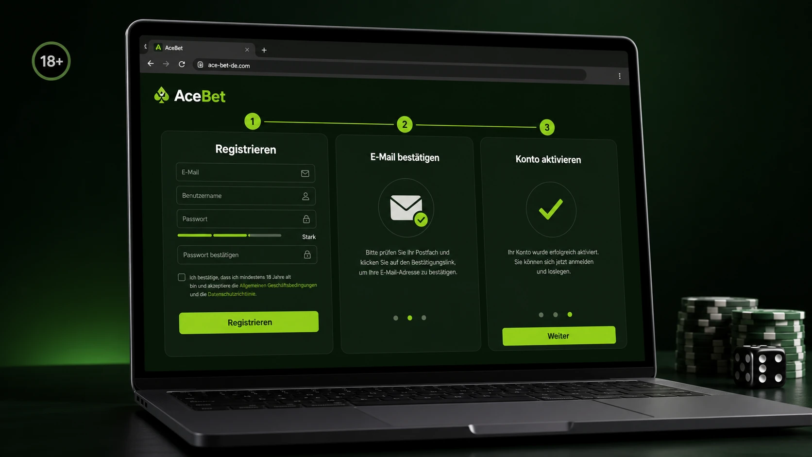 AceBet Konto erstellen und anmelden